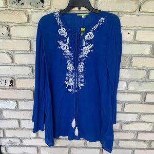 Gianni bini blue swim cover up with embroidered front